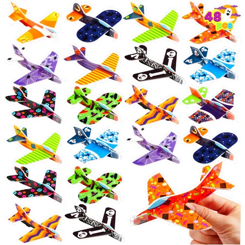 JOYIN 48 PCS Halloween Foam Glider Planes for Kids, Flying Paper Airplane Gliders Toys Bulk for Halloween Party Gifts Presents,12 Different Airplane Designs,Trick or Treats, Party Favor and Supplies