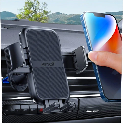 Lamicall 2025 Wider Clamp & Metal Hook Car Phone Holder Vent [Thick Cases Friendly] Phone Holders for Your Car Mount Automobile Hands Free Cradle Air Vent for iPhone 16 15 14 13 Pro Max Smartphone