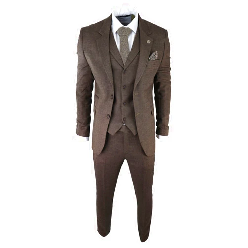 TruClothing Mens Herringbone Tweed 3 Piece Suit Blue Classic Vintage Tailored Wedding Blinders
