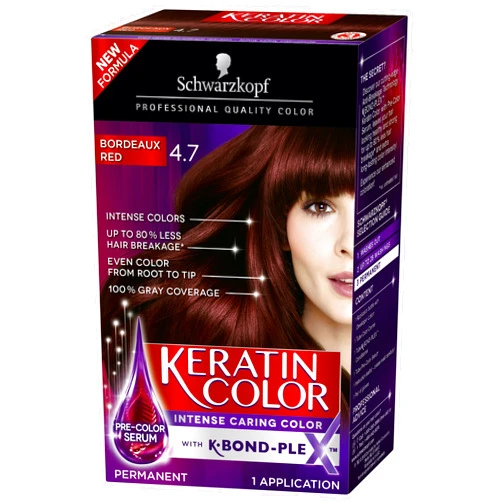 Schwarzkopf Keratin Color Anti-Age Hair Color Cream, 4.7 Bordeaux Red (Packaging May Vary)