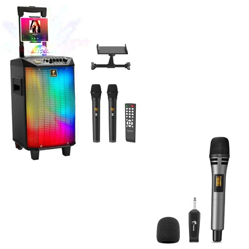 TONOR Wireless Karaoke Machine for Adults K20, Bundle with UHF Wireless Microphones TW310 Grey