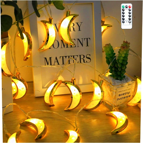 Qoyntuer Ramadan Star Moon String Lights 9.8ft 20 LED Fairy Lights Battery Operated with 8 Modes, Eid Mubarak String Light Ramadan Kareem Decor for Home Indoor Outdoor Decoration (Moon)