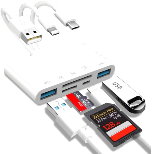 JOOPSHEE 5-in-1 Memory Card Reader, USB OTG Adapter & SD Card Reader for i-Phone/i-Pad, USB C and USB A Devices with Micro SD & SD Card Slots, Supports SD/Micro SD/SDHC/SDXC/MMC