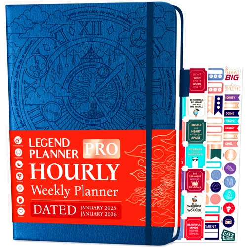 Legend Planner Legend Hourly Schedule Planner PRO Dated Jan 2025-Jan 2026 – Deluxe Weekly & Daily Organizer with Time Slots. Appointment Book Journal for Work & Time Management, A4 Hardcover, Mystic Blue