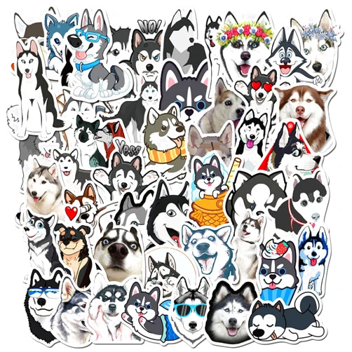 WLJIAO Cute Funny Siberian Husky Dog Stickers, 50PCS Dogs Vinyl Stickers for Laptops,Water Bottles,Phone,Cartoon Animals Gifts Stickers,Bumper Stickers Decals(Siberian Husky)