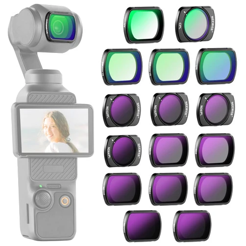 NEEWER 16 Pack Filter Set for Pocket 3, ND8 ND16 ND32 ND64 ND128 ND256 ND1000 ND8/PL ND16/PL ND32/PL ND64/PL Black Diffusion 1/4 1/8 UV Light Pollution CPL Compatible with DJI Osmo Pocket 3, FL-B06