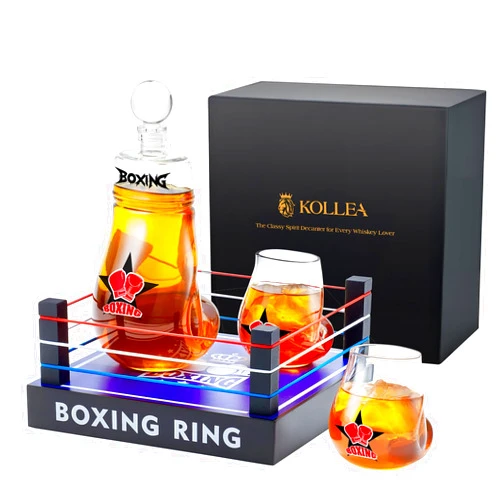 Kollea Gifts for Men Dad, Kollea Boxing Whiskey Decanter Set, 31 Oz Decanter with 2 Boxing Glove Glasses, Cool Anniversary Birthday Gifts for Men, Brother, Him, Guys, Whiskey Lovers & Boxing Fans - Black