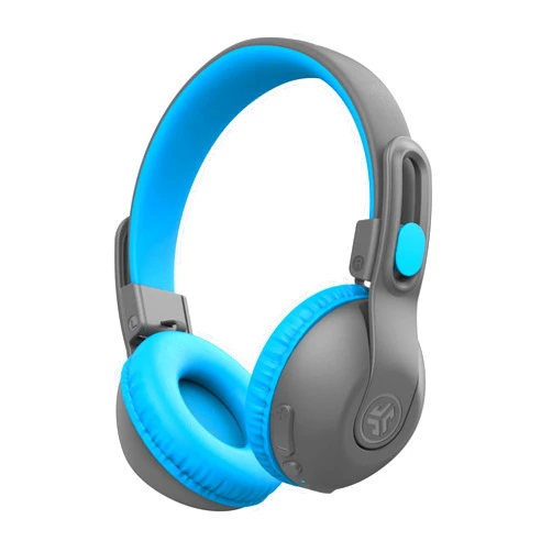 JLab JBuddies Studio 2 Wireless +Wired On-Ear Kids Headphones, Grey/Blue, 65+ Hour Battery Life, Share Mode, Volume Safe, Volume Limiter, Folding, Adjustable, Noise Isolation, with Mic