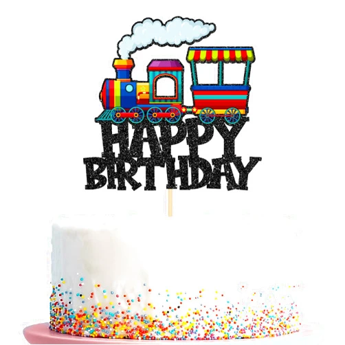 Kaakswa Train Happy Birthday Cake Topper Colorful Steam Train Happy Birthday Cake Decorations for children's Birthday Party Supplies