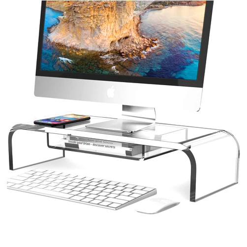 DeskLogics Computer Acrylic Monitor Stand Riser with Storage - Larger Size Single Clear PC Desktop Monitor Holder for Desk, Keyboard Storage, Laptop, TV Screen, Home, Office, Gift Ideas