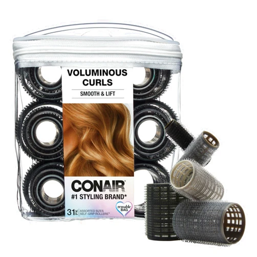 Conair Heatless Curlers - Heatless Curls- heatless curls overnight- Heatless Rollers - Assorted Sizes - Black & Gray - 31 Count w/storage case
