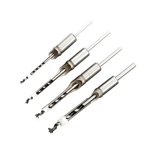 CREAP 4PCS HSS Twist Drill Bits Square Auger Mortising Chisel Drill Set Square Hole Woodworking Drill Tools Kit Set Extended Saw