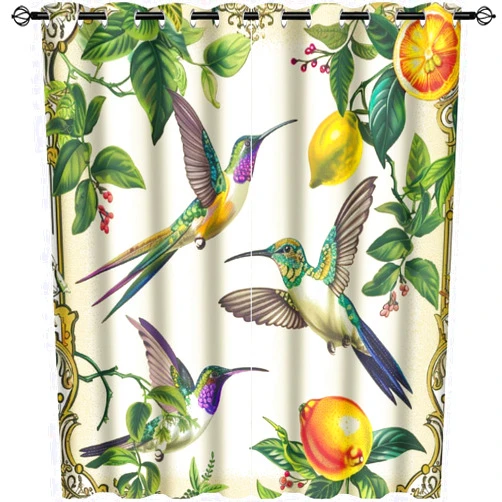 TIKRBMLB Vintage Floral Hummingbird Blackout Curtains for Bedroom/Living Room, Rustic Lemon Tree Spring Bird Grommet Curtains Thermal Insulated Window Drapes, 2 Panels, Each 21W x 54L