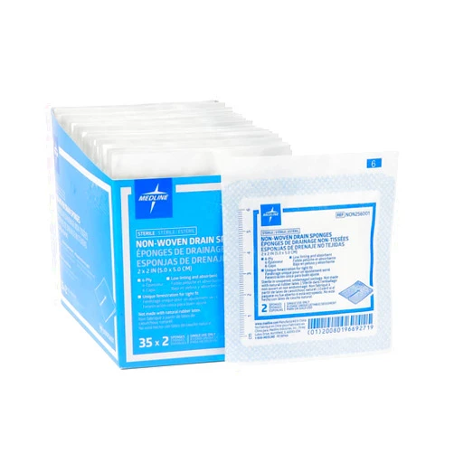 Medline Sterile Non-Woven Gauze Drain Sponges, 2