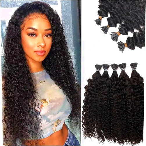 Smartinnov Kinky Curly I Tip Hair Extensions #1B Black Keratin Hair Extensions Stick I Tip Human Hair Bundles 16 Inch Pre Bonded Microlinks Real Hair Cold Fusion Curly I Tip Hair Extensions 100stands 50g