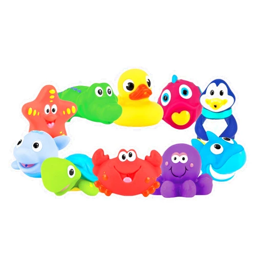 Nuby 10 Count (Pack of 1) Little Squirts Fun Bath Toys, Assorted Characters