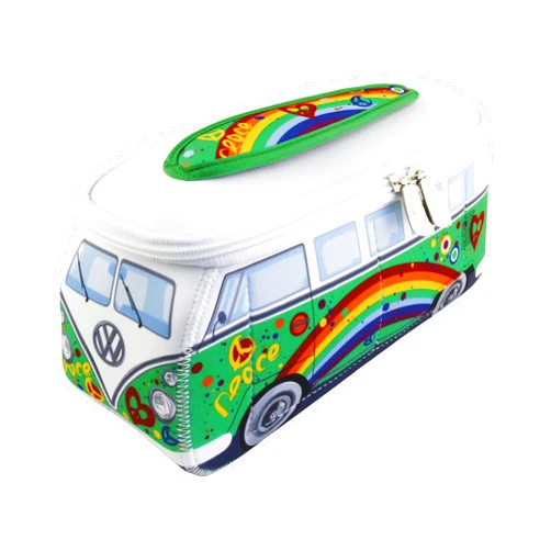 BRISA VW Collection - Volkswagen Neoprene Universal Makeup Cosmetics Toiletry Travel Pharmacy Bag in T1 Bus Design (Peace/Green) (Small (9.1 x 4.3 x 3.1 inches))