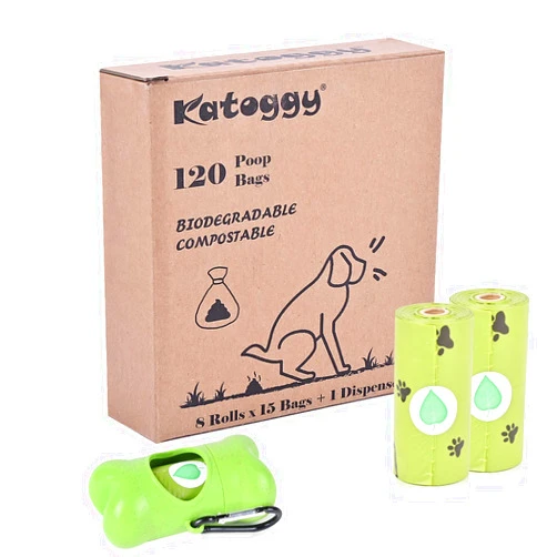 Katoggy Dog Poop Bags, 8 Rolls, 120 Counts, 9 x 13 Inch Dog Poop Bags Rolls with Dispenser, Extra Thick, Leak Proof, Lavender Scented Poop Bags for Dogs and Cats