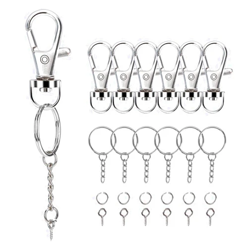 Sucrown 160PCS Swivel Snap Hook with Key Chain Rings Set- 40PCS Swivel Lobster Clasp, 40PCS Key Rings with Chain, 40pcs Jump Rings and 40pcs Screw Eye Pins for Keychain Lanyard, Crafts and Jewelry Making