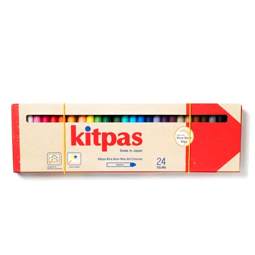 Kitpas Rice Bran Wax Art Crayons - 24 Count Crayon Set - Water-Soluble Wax Crayons for Toddlers and Kids Ages 3+ - Easy & Smooth on Paper, Coloring Books, Window Art - Kids Party Favors