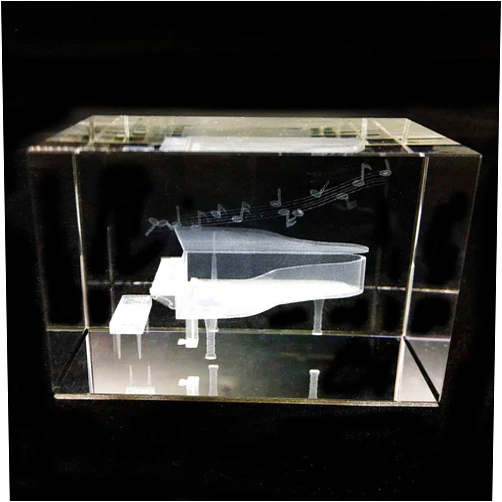 XINDAM 3D Piano Paperweight Laser Etched in Crystal Glass Cube for Graduation Christmas Birthday Valentine's Day