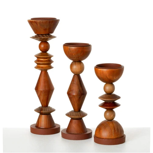 Sullivans Retro Wood Pillar Candle Holder Set of 3, Natural Wood Decorative Candle Holders for Table Centerpiece, Perfect for Home Decor, Weddings, Dinning and Gifts