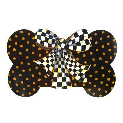 MacKenzie-Childs Courtly Bow Puppy Placemat, Cute Pet Food Mat for Dog Bowls and Cat Bowls