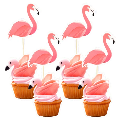 Ephlyn 36Pcs Flamingo Cupcake Toppers Summer Tropical Cupcake Toppers Aloha Cake Decorations for Luau Hawaiian Theme Baby Shower Flamingo Birthday Party Supplies
