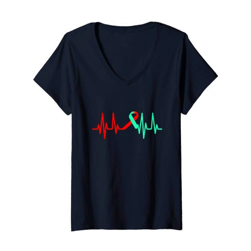 The Transplant Survivors Inc Womens Transplant Recipient Heartbeat - Saved By An Organ Donor V-Neck T-Shirt