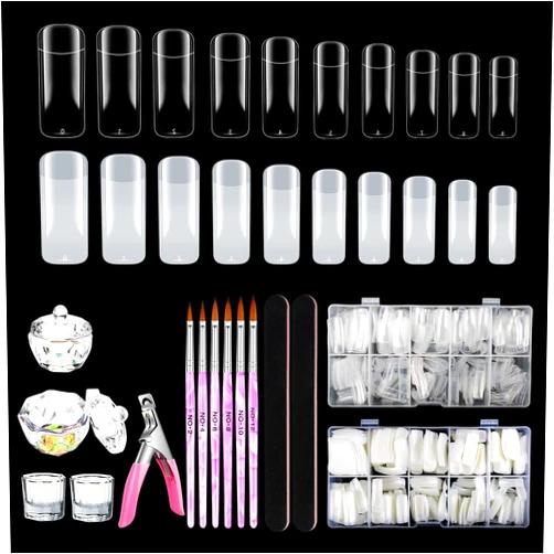 Yokilly Nail Brush Set, 6 PCS Acrylic Nail Art Brush Nail Polish Brush 4PCS Crystal Dappen Dish for Acrylic Nails & 1000 PCS Clear Nail Tips for Professional Acrylic Nails with Nail Clipper, Nail File