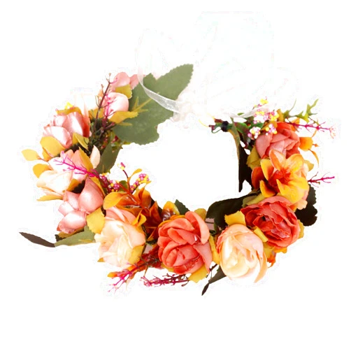 LLinfflr Boho Flower Crown Flower Garland Headband Hair Wreath Floral Halo Headpiece Wedding Party Photos Orange