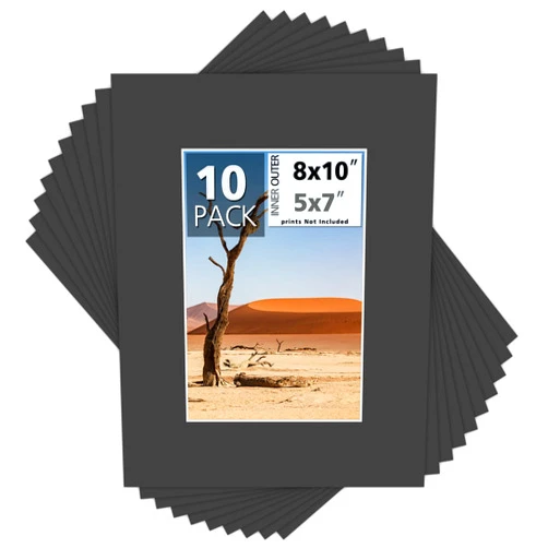 MBC MAT BOARD CENTER Mat Board Center, Pack of 10, 8x10 Black Color White Core Picture Mats for 5x7 Pictures