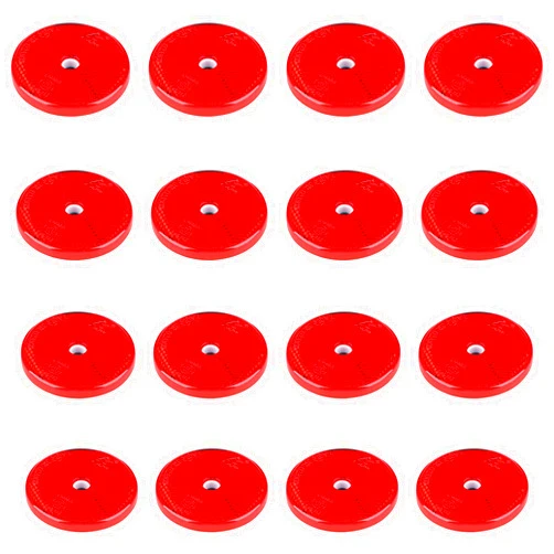 Kingdder 16 Pack Front Reflector Round Reflector for Driveway Fence Gate Posts Trailers Safety Reflectors with Center Mounting Holes Automobiles Boats Mailboxes Reflector (Red)
