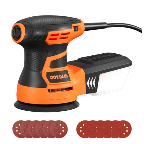 DOVAMAN ROS01A Orbital Sander, 3A Random Orbit Sander, 6 Variable Speeds, Up to 13000 rpm, 12pcs Sandpapers, 5in Sanding Pad, Dust Collection, Electric Tool Perfect for Woodworking