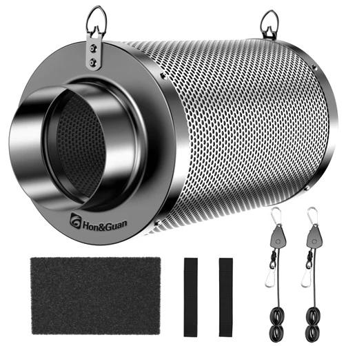 Hon&Guan 4 Inch Carbon Filter - with Australian Virgin Charcoal for Odor Control, Odor Removal Air Scrubber for Inline Duct Fan, Ideal for Grow Tents, Hydroponics, and Grow Rooms, 4