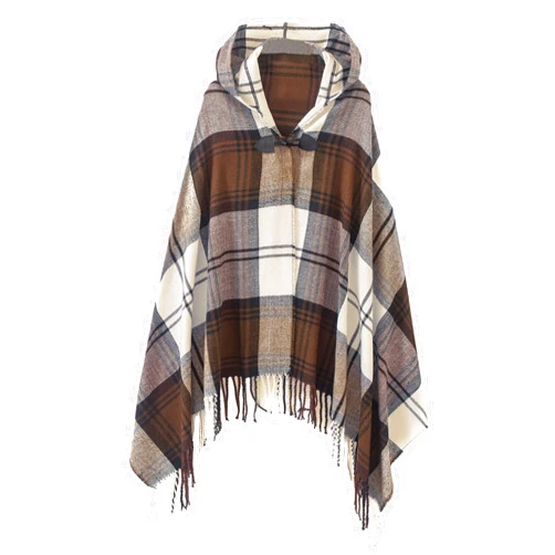 Urban CoCo Women's Vintage Plaid Knitted Tassel Poncho Shawl Cape Button Cardigan