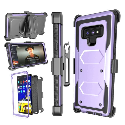 Njjex Case Compatible with Samsung Galaxy Note 9, [Nbeck] Shockproof Heavy Duty Rugged Locking Swivel Holster Belt Clip Kickstand Full Body Hard Shell Phone Cover Case for Samsung Note 9 [Purple]
