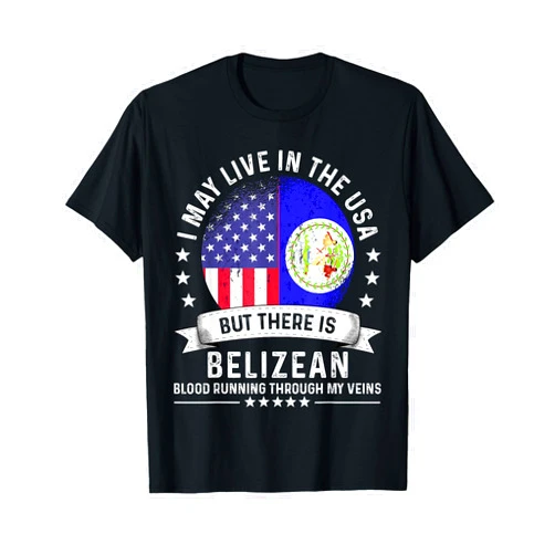 Belizean American Flag Belize Roots USA Citizen Belizean American Patriot Grown Country Belize Flag T-Shirt