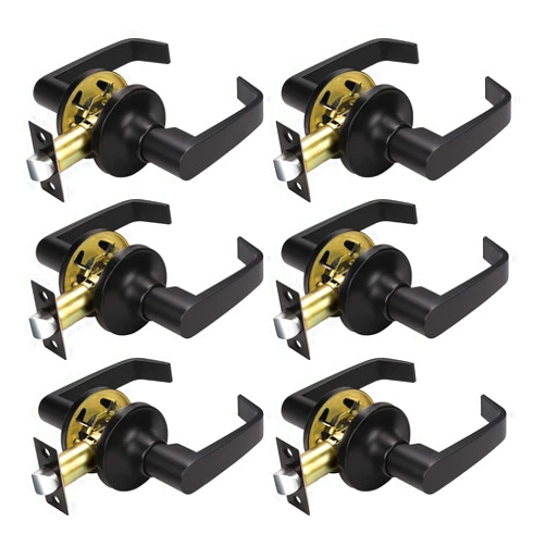 KNOBWELL 6 Pack Black Door Handles Interior,Indoor Door Handles,Commercial Passagee Door Lever Sets Reversible for Left and Right(No Lock)