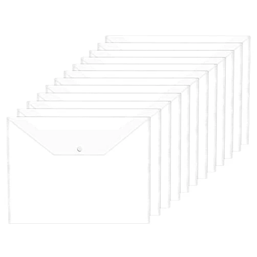 Acrux7 48 PCS Clear Plastic Envelopes, Poly Envelope with Snap Closure Waterproof File Folder for School Home Office, A4 Size