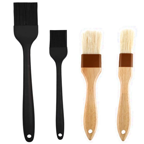 Qoaimu 4 Pack Pastry Brush-Basting Brush Pastry Brushes for Baking, Silicone Basting Brush, Basting Oil Brush with Boar Bristles and Beech Hardwood Handles for Kitchen, Grilling and Spreading Oil, BBQ Sauce
