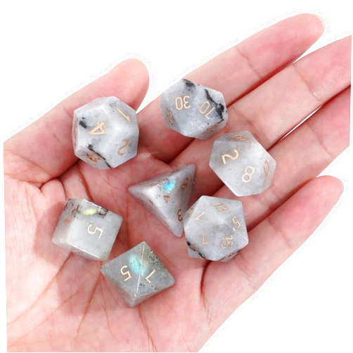 Loveliome 7 PCS Polyhedral DND Dice Stone Crystal Set for RPG Role Playing Games Dungeons and Dragons Table Games, Moonstone