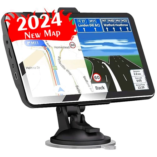 LONGRUF Car GPS Navigator 2.5D Touchscreen 7inch Car GPS, 2024 Newest Truck GPS Commercial Drivers,Real Voice prompts Turn Direction， Speed Limit Warning Speed Camera Alert, Lane Guidance Assist, POI
