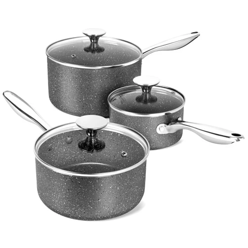 MICHELANGELO Sauce Pans with Lids, Granite Saucepan Set of 3, 1.5Qt & 2Qt & 3Qt Nonstick Small Pots with Non-Toxic Coating, All Cooktops Compatible