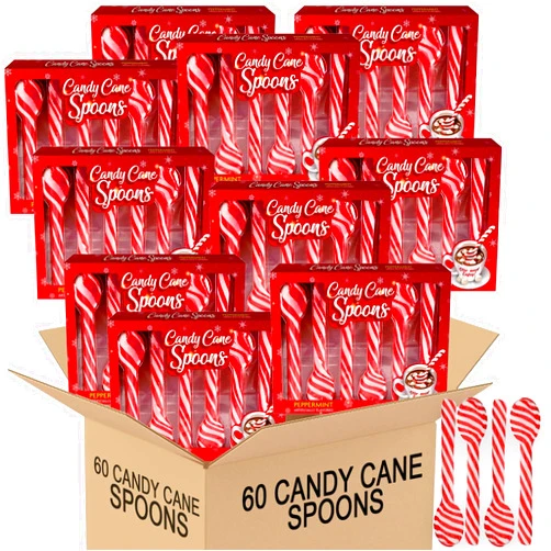 Generic Candy Cane Spoon Peppermint Edible Stirring Stick 60 Pack | Individually Packed Stirs Hot Chocolate Cocoa Coffee Tea - Holiday Gift Christmas Stocking Stuffer Party Favor