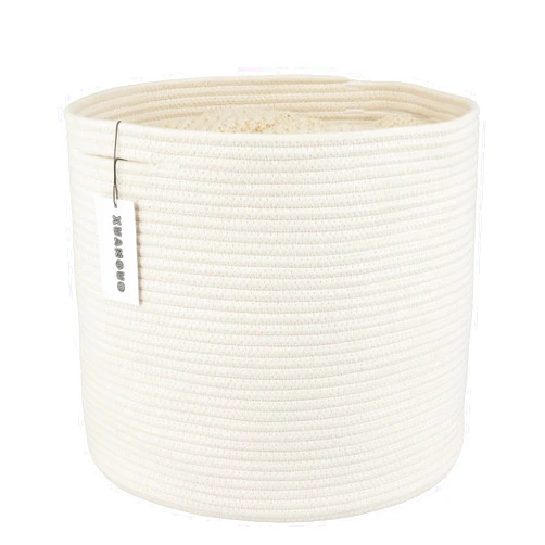 XUANGUO Cotton Rope Basket For Girls Boys Kids 16”X14” Baby Laundry Basket Nursery Bin Round Woven Basket Organizer For Storage Toys Blankets Shoes Clothes white