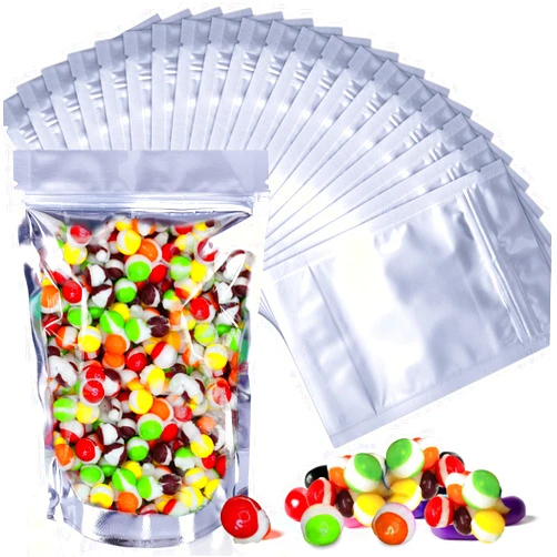 Vodolo Mylar Bags for Freeze Dried Candy,50 Pack Frozen Dry Sour Skittles Bags with Clear Window, Stand Up Pouches