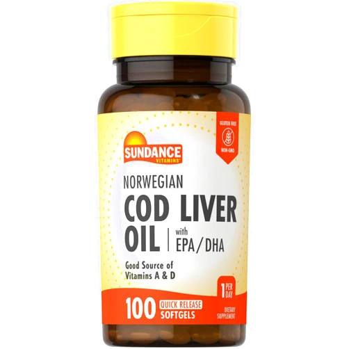 Sundance Norwegian Cod Liver Oil | 100 Softgels | with EPA and DHA | Good Source of Vitamins A & D | Non-GMO and Gluten Free Supplement