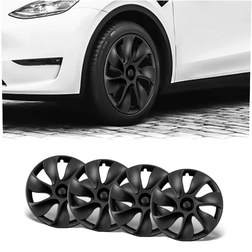 MUSKGEEN Tesla Model Y Wheel Cover 19 Inch Hubcaps, Full Edge Protection Wheel Cover Compatible with Tesla Model Y Replacement Wheel Hub Cap Kit Accessories (Set of 4, Matte Black)(Style 3)
