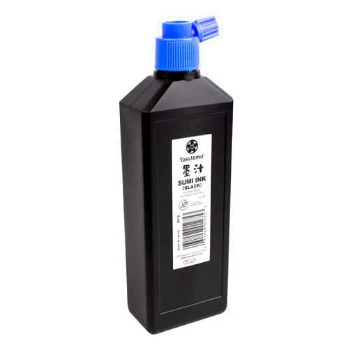 Yasutomo Bokuju Liquid Ink - 12oz Sumi Ink for Calligraphy and Artwork - Black Drawing Ink for use with Japanese Ink Brushes and Dip Pens